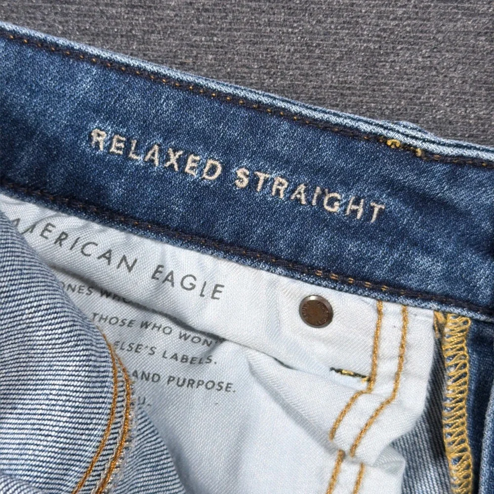 American Eagle Relaxed Straight Jeans Mens 32x34 Blue Stretch Denim Medium Wash